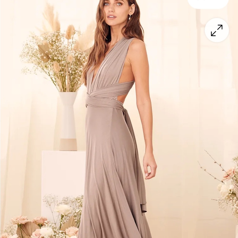 Lulu's Taupe Tricks of the Trade Convertible Maxi Dress